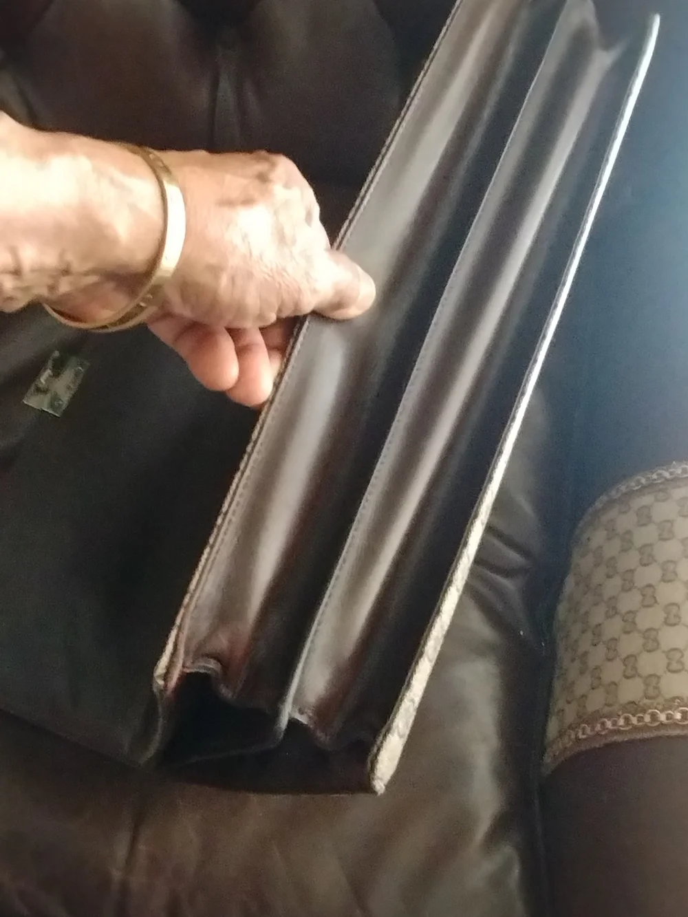 Gucci Brown Leather & Beige GG Monogram Briefcase